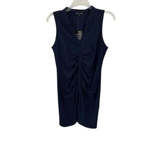 NWT Boston Proper Beyond Travel Sleeveless Rucked Short Dress Blue Size Large